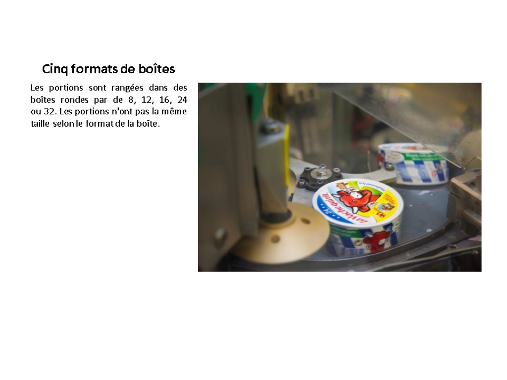 Cinq formats de boîtes Les portions sont rangées dans des boîtes rondes par de Cinq formats de boîtes Les portions sont rangées dans des boîtes rondes par de